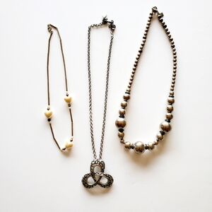 Silver Tone Necklaces: Silver Beads, White Heart Pearls, Embossed Celtic Pendant